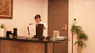 Busty Japanese cafe clerk creampie video frame